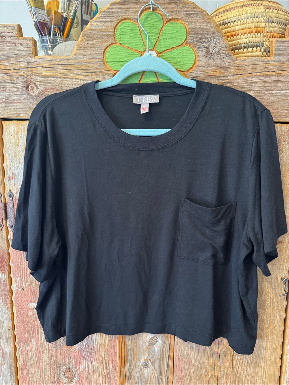 J. Crew Black Short Sleeve Pocket Crop Tee, boxy size large NWOT
